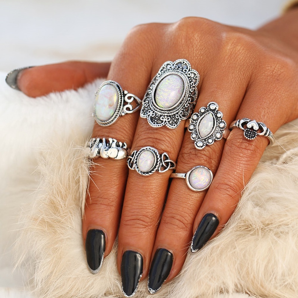 New! 7 Piece Vintage Boho Ring Set